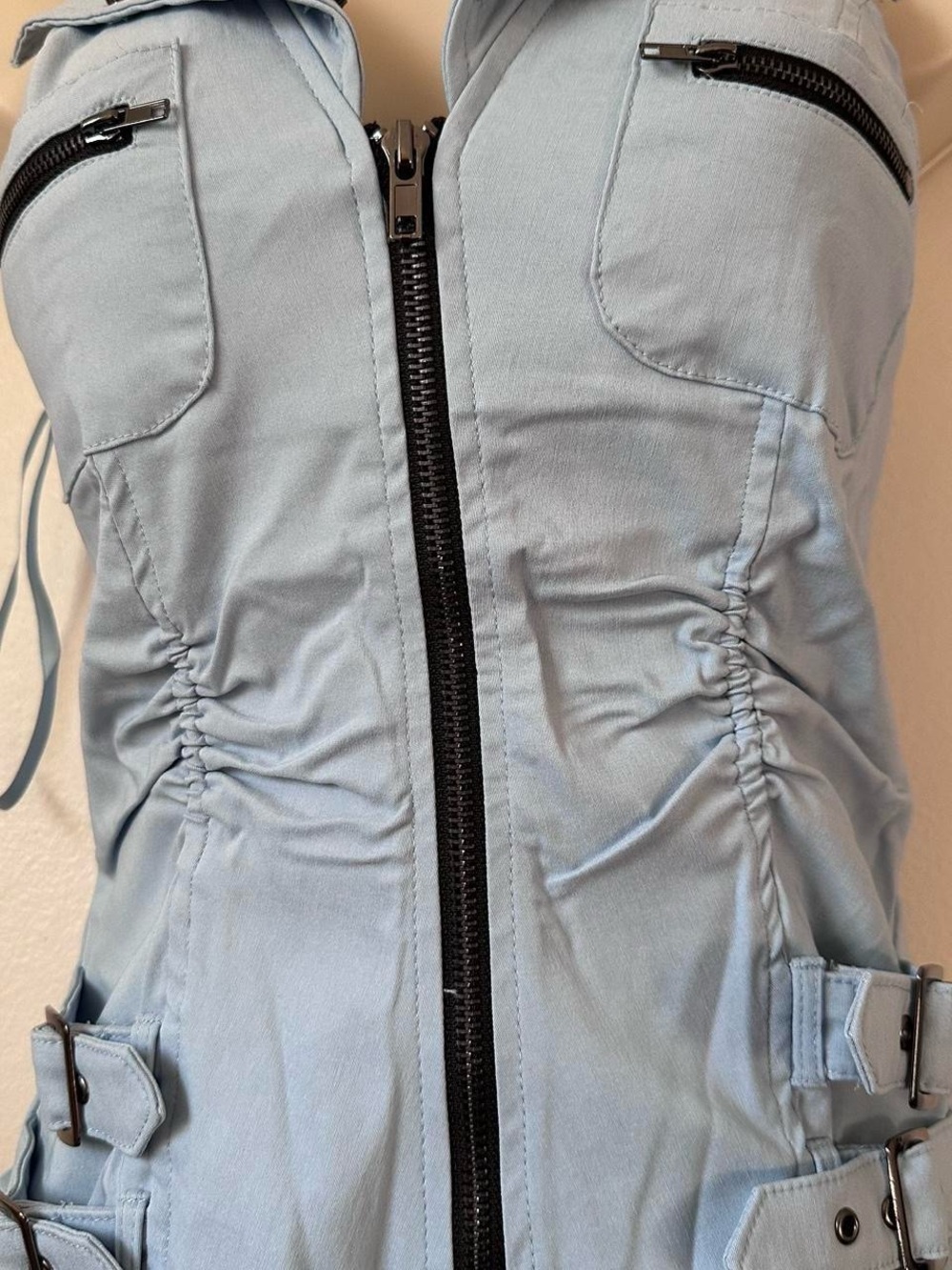 Light Blue Zip Front Stud Collar Vest - Picture 3 of 8